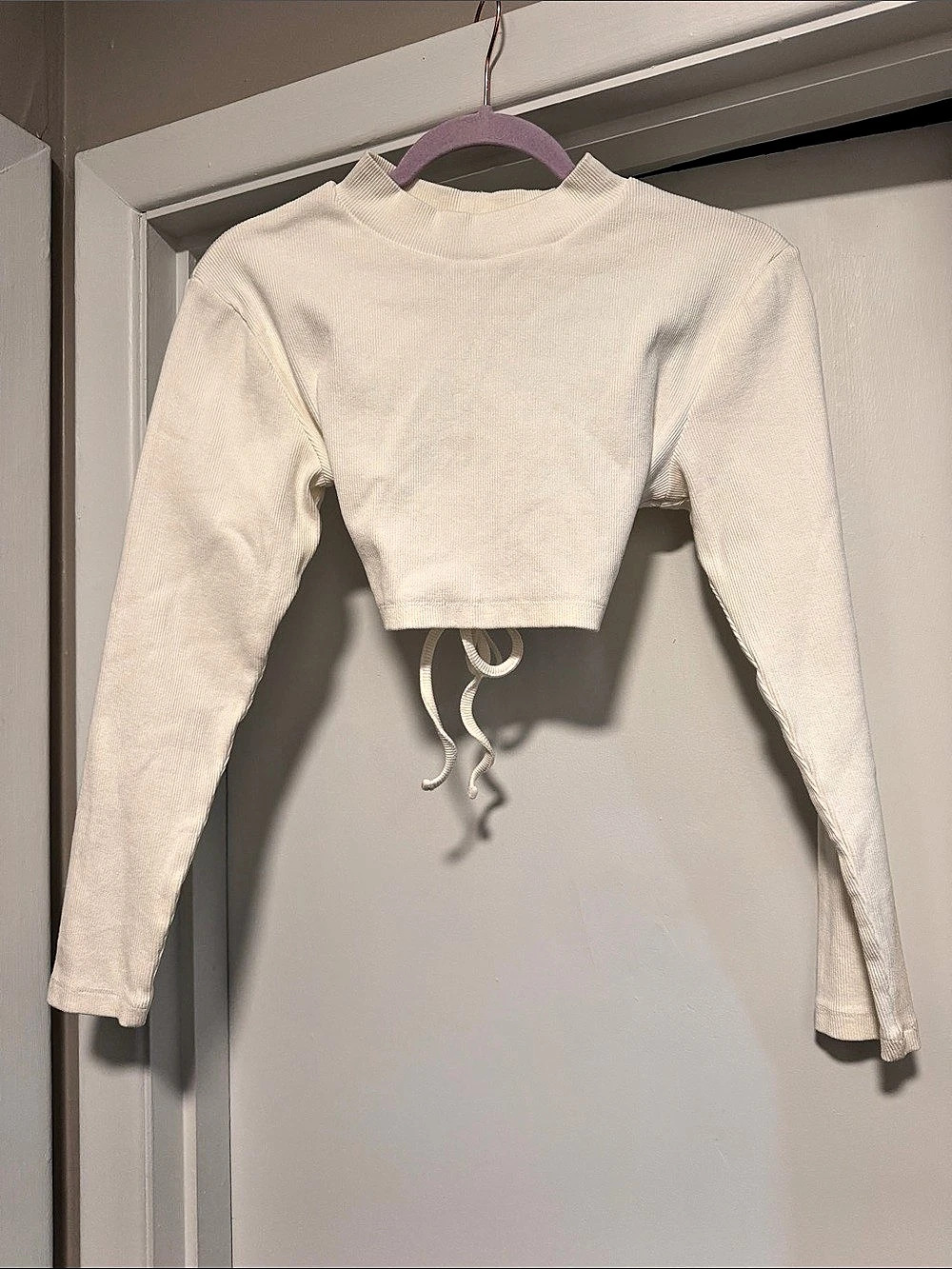 PrettyLittleThing Brushed Rib Tie Back Detail Long Sleeve Top Long Sleeve Crop